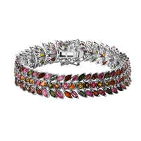 Doorbuster Multi-Tourmaline 3 Row Bracelet in Platinum Over Sterling Silver (6.50 In) 19.75 ctw
