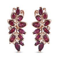Orissa Rhodolite Garnet Leafs Earrings in Vermeil Rose Gold Over Sterling Silver 5.70 ctw