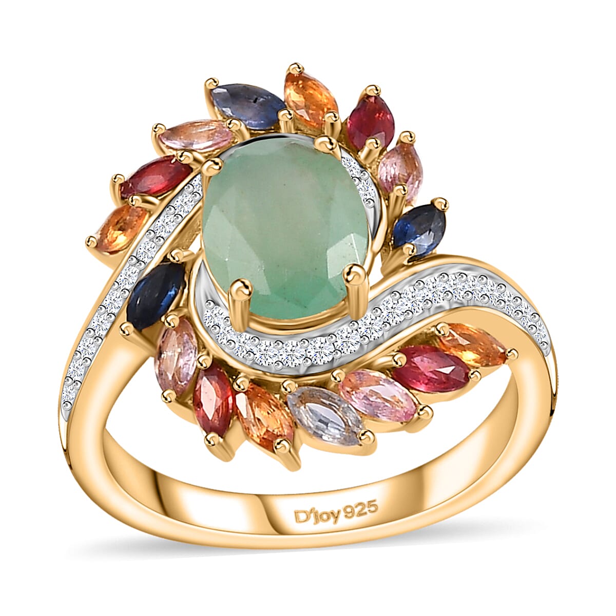 Grandidierite, Multi Sapphire and White Zircon Bypass Ring in Vermeil Yellow Gold Over Sterling Silver (Size 10.0) 3.80 ctw
