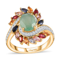 Grandidierite, Multi Sapphire and White Zircon Bypass Ring in Vermeil Yellow Gold Over Sterling Silver (Size 10.0) 3.80 ctw