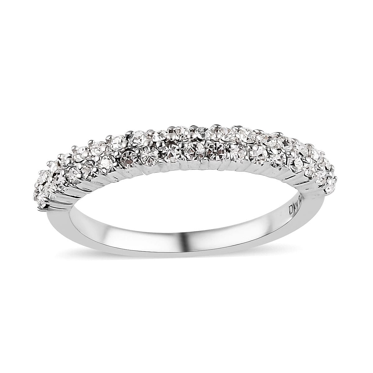 White Crystal Ring in Platinum Over Sterling Silver (Size 10.0)