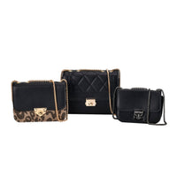 Set of 3 Black Faux Leather Clutch Bag (Size- S,M,L) with 48.8" Chain Strap (S-6.3"x4.3"x1.8") (M-7.5"x5.5"x2.4") (L-8.3"x6.3"x3.1")