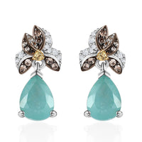 Grandidierite and Multi Gemstone Drop Earrings in Rhodium and Platinum Over Sterling Silver 2.50 ctw