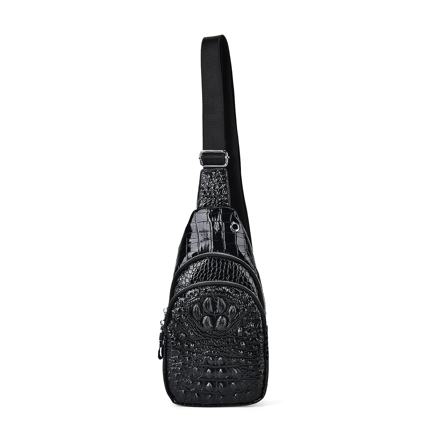 Black Genuine Leather Croco Embossed Sling Bag (6.3"x2.8"x12")