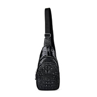 Black Genuine Leather Croco Embossed Sling Bag (6.3"x2.8"x12")