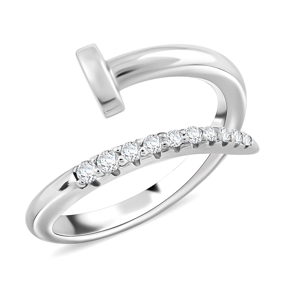 Lustro Stella Finest CZ Fashionable Nail Ring in Rhodium Over Sterling Silver