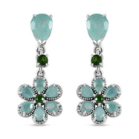 Grandidierite and Chrome Diopside Floral Dangle Earrings in Platinum Over Sterling Silver 4.50 ctw