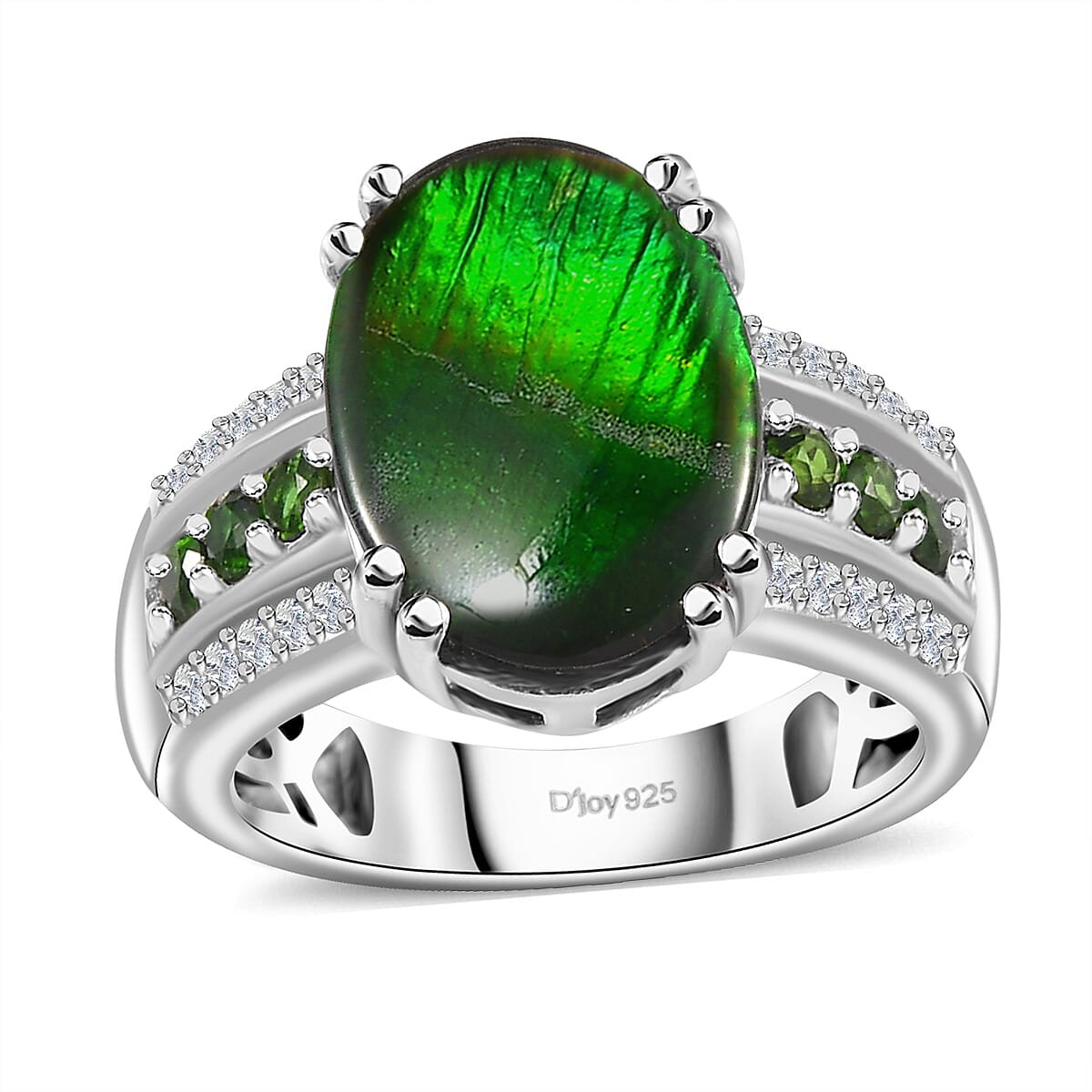 Canadian Ammolite, Multi Gemstone Ring in Platinum Over Sterling Silver (Size 10.0) 3.80 ctw