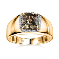 Luxoro 14K Yellow Gold AAA Turkizite and G-H I2 Diamond Men's Ring (Size 9.0) 6.40 Grams 3.25 ctw