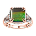 Canadian Ammolite, Brown and White Zircon Ring in Vermeil RG Over Sterling Silver (Size 10.0) 0.70 ctw - Sticky add to cart bar