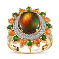Canadian Ammolite and Multi Gemstone Ring in Vermeil Yellow Gold Over Sterling Silver (Size 10.0) 5.25 ctw - Sticky add to cart bar