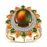 Canadian Ammolite and Multi Gemstone Ring in Vermeil Yellow Gold Over Sterling Silver (Size 10.0) 5.25 ctw