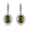 Canadian Ammolite and White Zircon Halo Dangle Earrings in Platinum Over Sterling Silver 0.60 ctw - Sticky add to cart bar