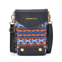 Orange with Blue Color Minority Pattern Faux Leather Crossbody Bag (4.7"x3.9"x6.7") with Shoulder Strap