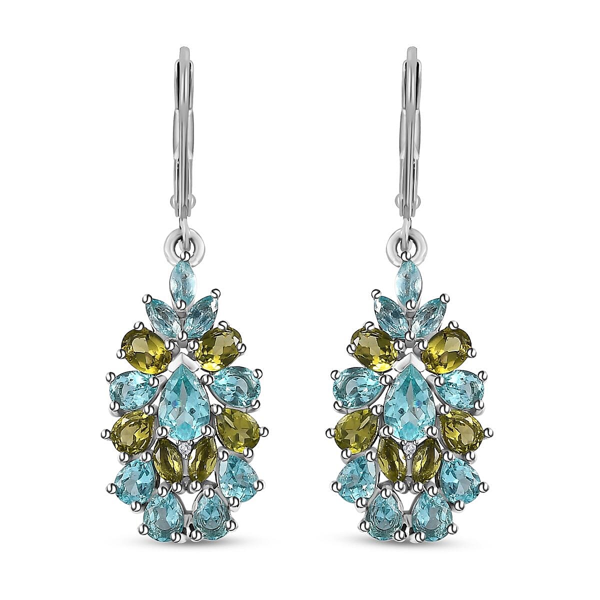 Betroka Blue Apatite and Multi Gemstone 5.15 ctw Lever Back Earrings in Platinum Over Sterling Silver