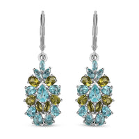 Betroka Blue Apatite and Multi Gemstone 5.15 ctw Lever Back Earrings in Platinum Over Sterling Silver