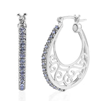 Foilback Amethyst Color Crystal Hoop Earrings in Platinum Over Copper