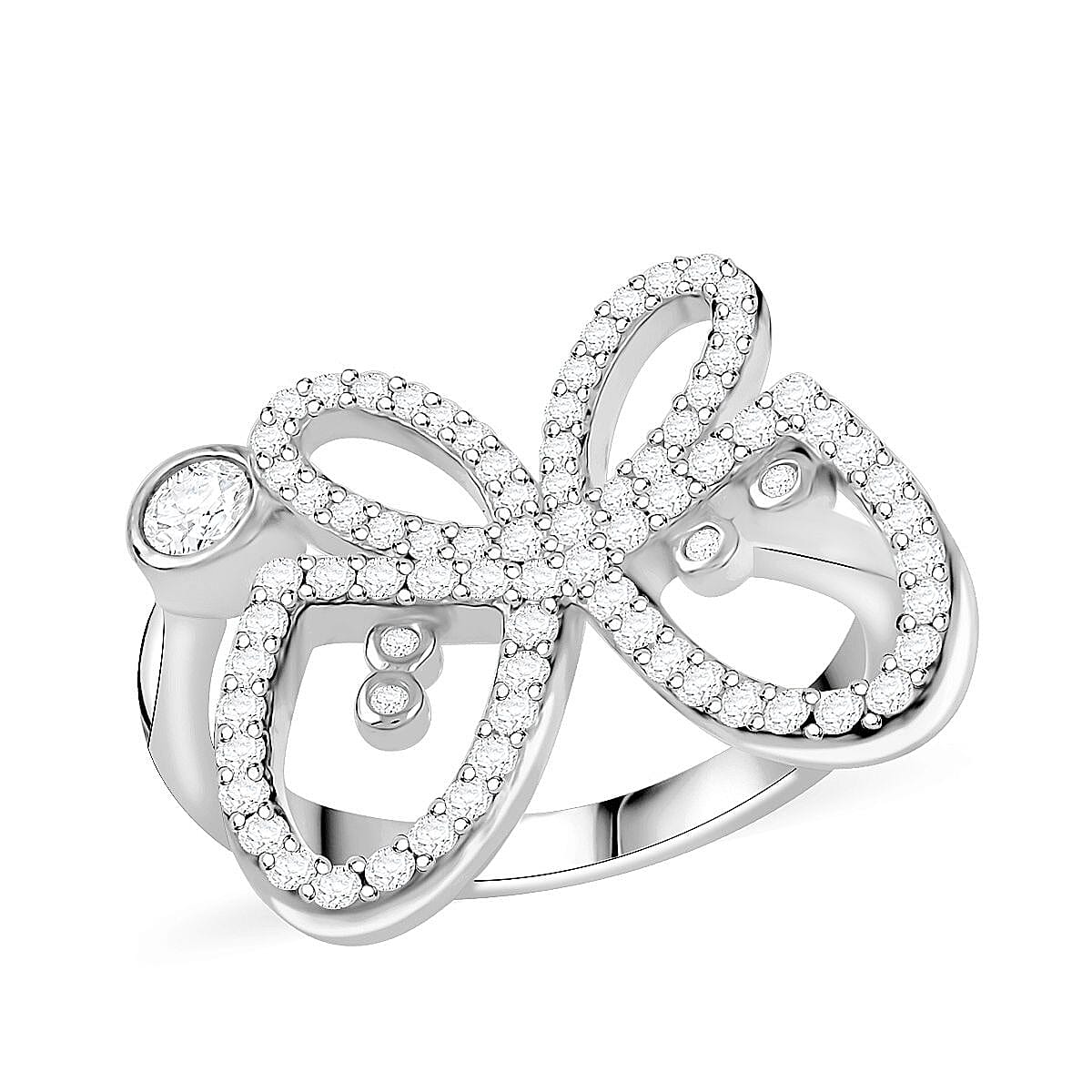 Simulated Diamond Ring in Rhodium Over Sterling Silver (Size 6.0) 1.00 ctw