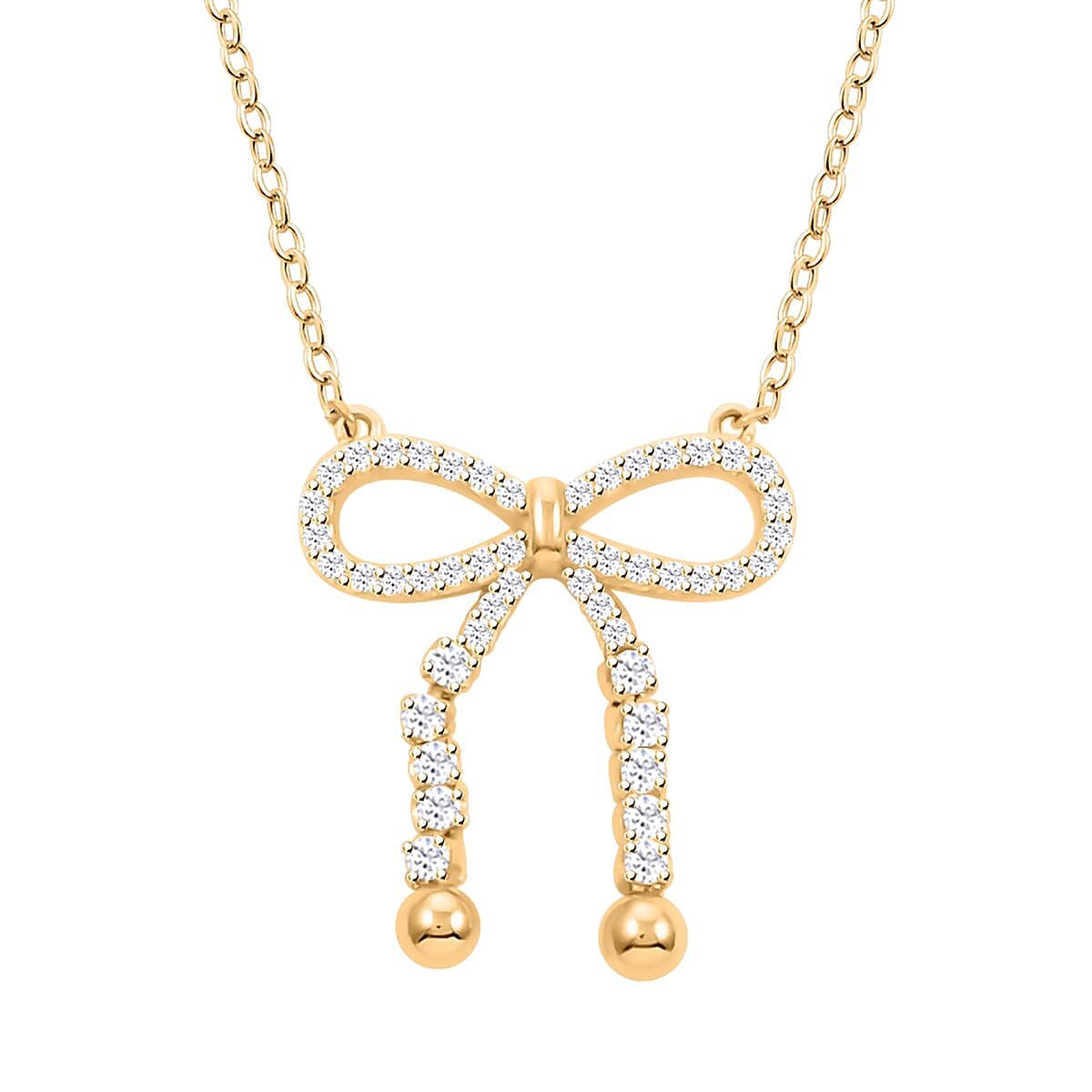 Simulated Diamond Bow Necklace 18 Inches in 14K Yellow Gold Over Sterling Silver 2.40 ctw