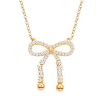 Simulated Diamond Bow Necklace 18 Inches in 14K Yellow Gold Over Sterling Silver 2.40 ctw