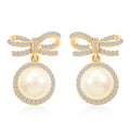 Freshwater Pearl and Simulated Diamond Bow Stud Earrings in 14K Yellow Gold Over Sterling Silver 0.40 ctw - Sticky add to cart bar
