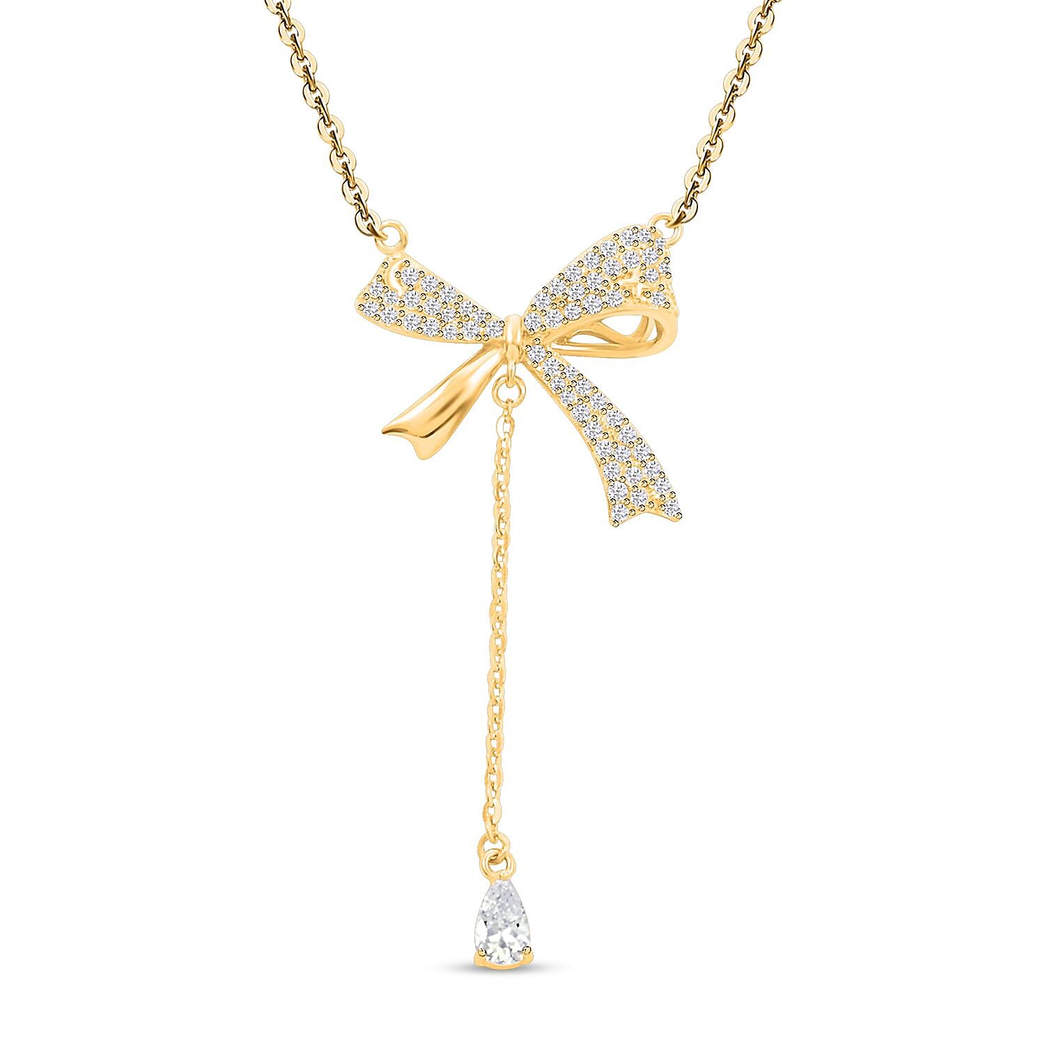 Simulated Diamond Bow Necklace 18 Inches in 14K Yellow Gold Over Sterling Silver 4.50 ctw