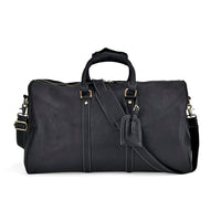 Black Genuine Leather Travel Bag (19.7"x8.7"x11.4") with Detachable Shoulder Strap