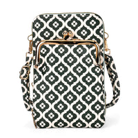 Green Flower Print Faux Leather Crossbody Cell Phone Bag (7"x4.5"x2.4")