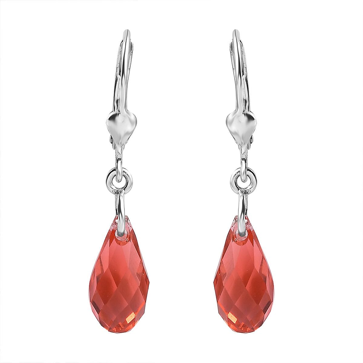 Padparasha Crystal Lever Back Earrings in Sterling Silver