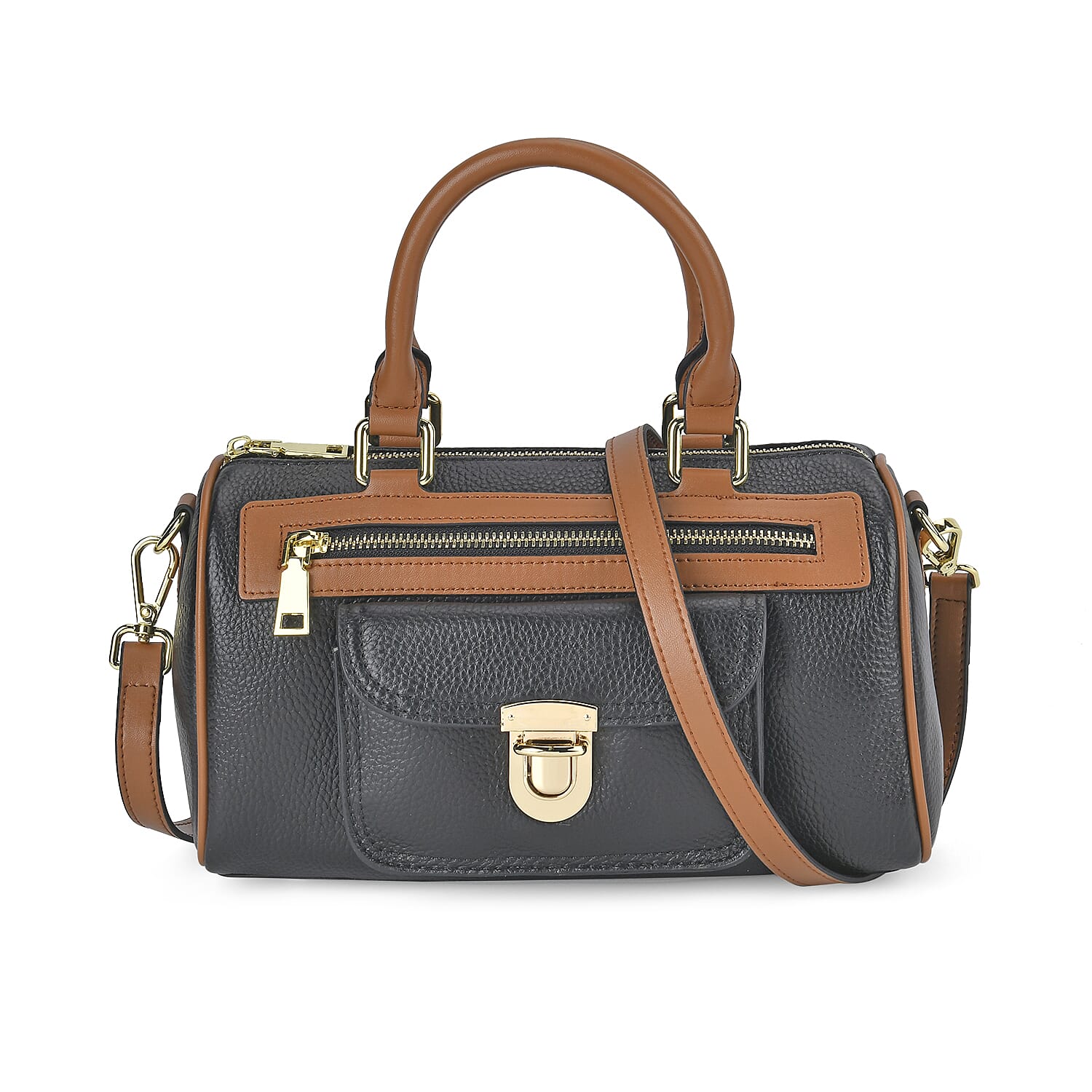 Black Genuine Leather Crossbody Bag (10"x5"x5.3") with Shoulder Strap