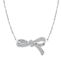 Simulated Diamond Bow Necklace 18 Inches in Rhodium Over Sterling Silver 0.85 ctw