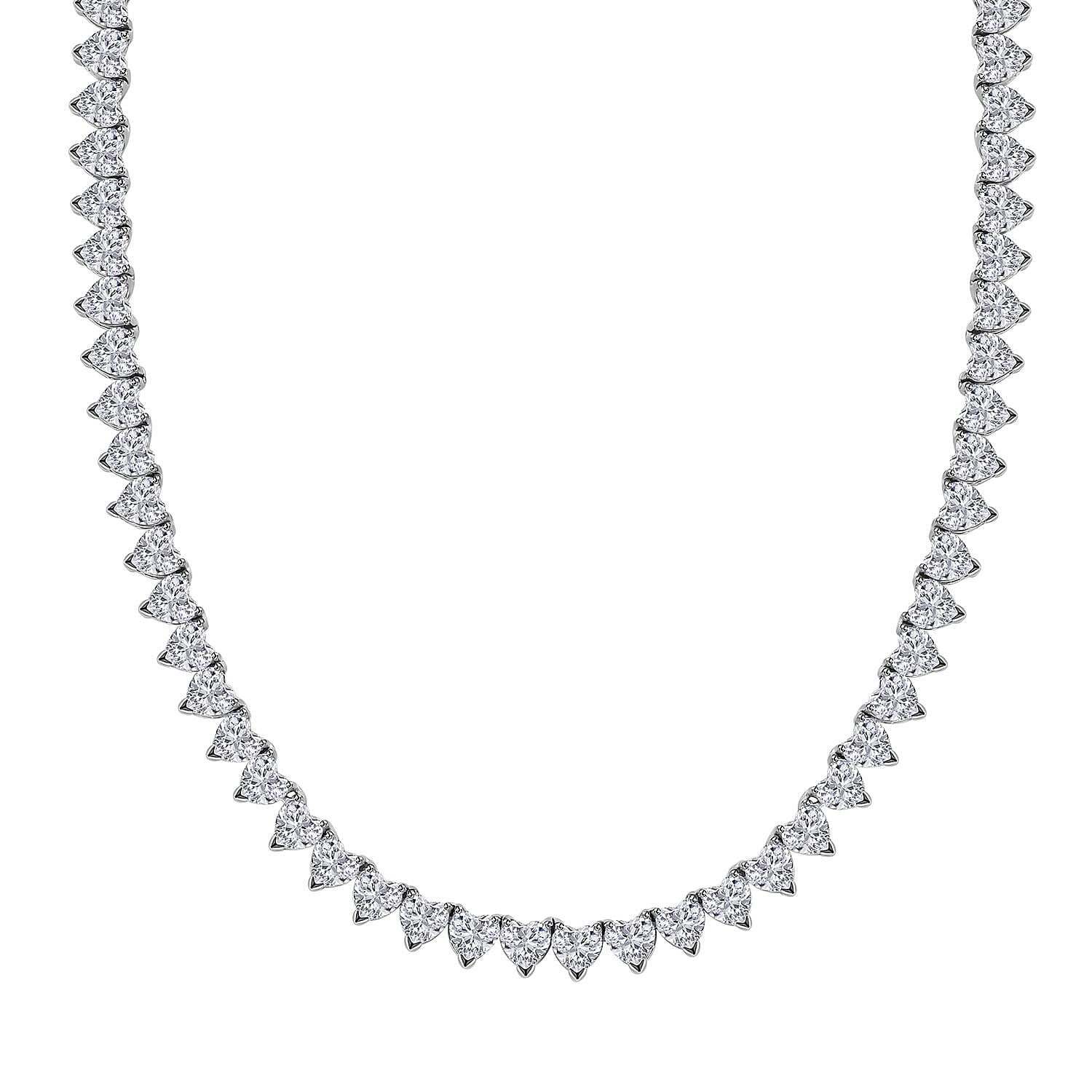 Moissanite Heart Tennis Necklace 18 Inches in Platinum Over Sterling Silver 41.15 ctw