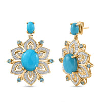 Premium Sleeping Beauty Turquoise, Multi Gemstone Stud Earrings in 18K Vermeil YG Over Sterling Silver 6.85 ctw