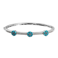 Premium London Blue Topaz, Multi Gemstone Bangle Bracelet in Rhodium Over Sterling Silver (7.00 In) 1.60 ctw 7700969