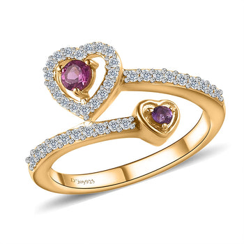 African Amethyst, Orissa Rhodolite Garnet, Moissanite Bypass Ring in Vermeil YG Over Sterling Silver (Size 5.0) 0.50 ctw - Product card gallery slide 1 (10177315242297)