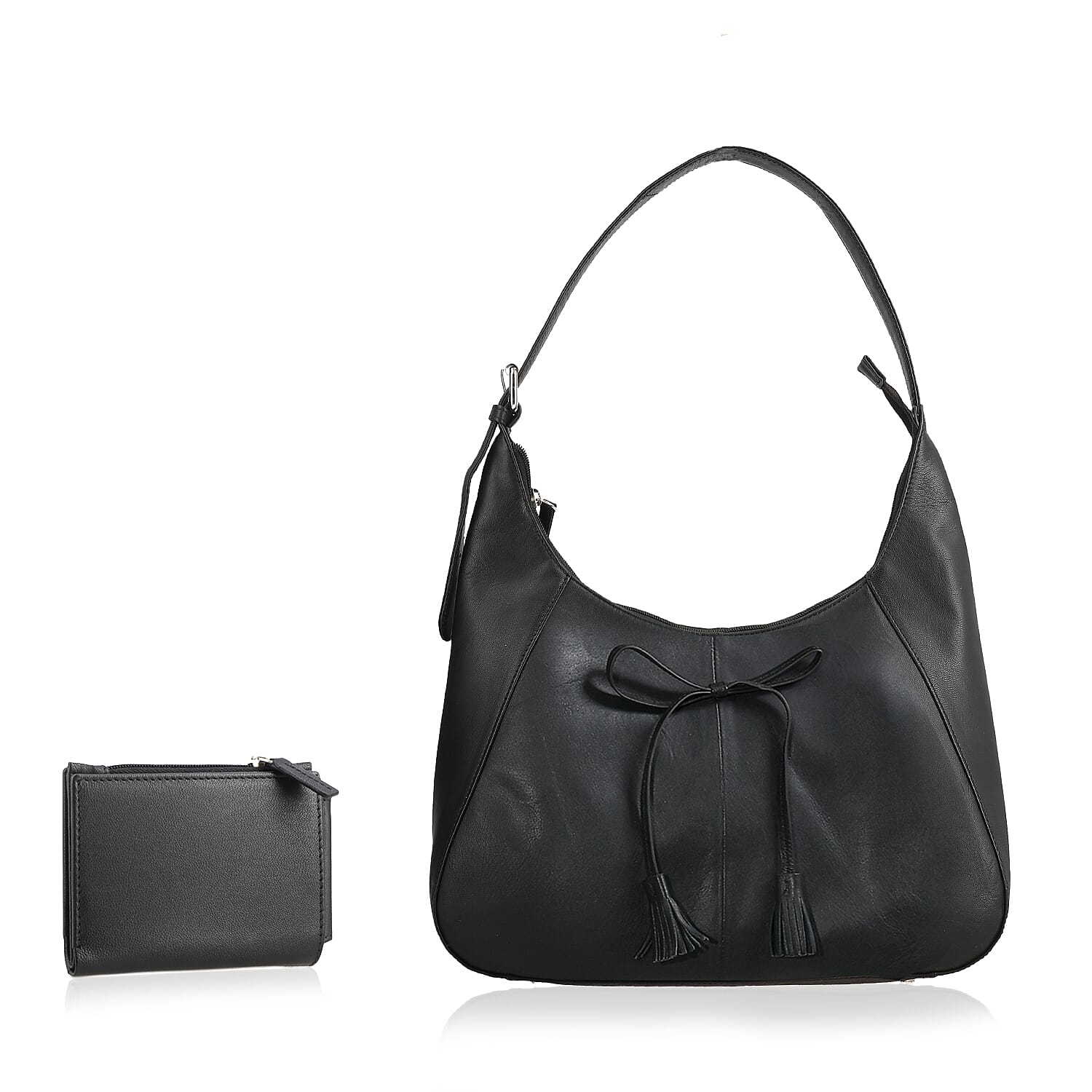 100% Genuine leather shoulder  bag DIMENSION-  BAG - 13.38 L x 13.77 H x 3.54 W inches Wallet Size -L(4.5)X H(3.34)X W(0.7) in COLOR: Black