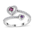 Orissa Rhodolite Garnet, African Amethyst and Moissanite Bypass Ring in Platinum Over Sterling Silver (Size 5.0) 0.50 ctw - Sticky add to cart bar