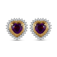 African Amethyst, Moissanite Heart Stud Earrings in Vermeil YG Over Sterling Silver 1.90 ctw