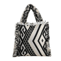 Black and White Handloom Fabric Tote Bag (13"x11.41"x2")