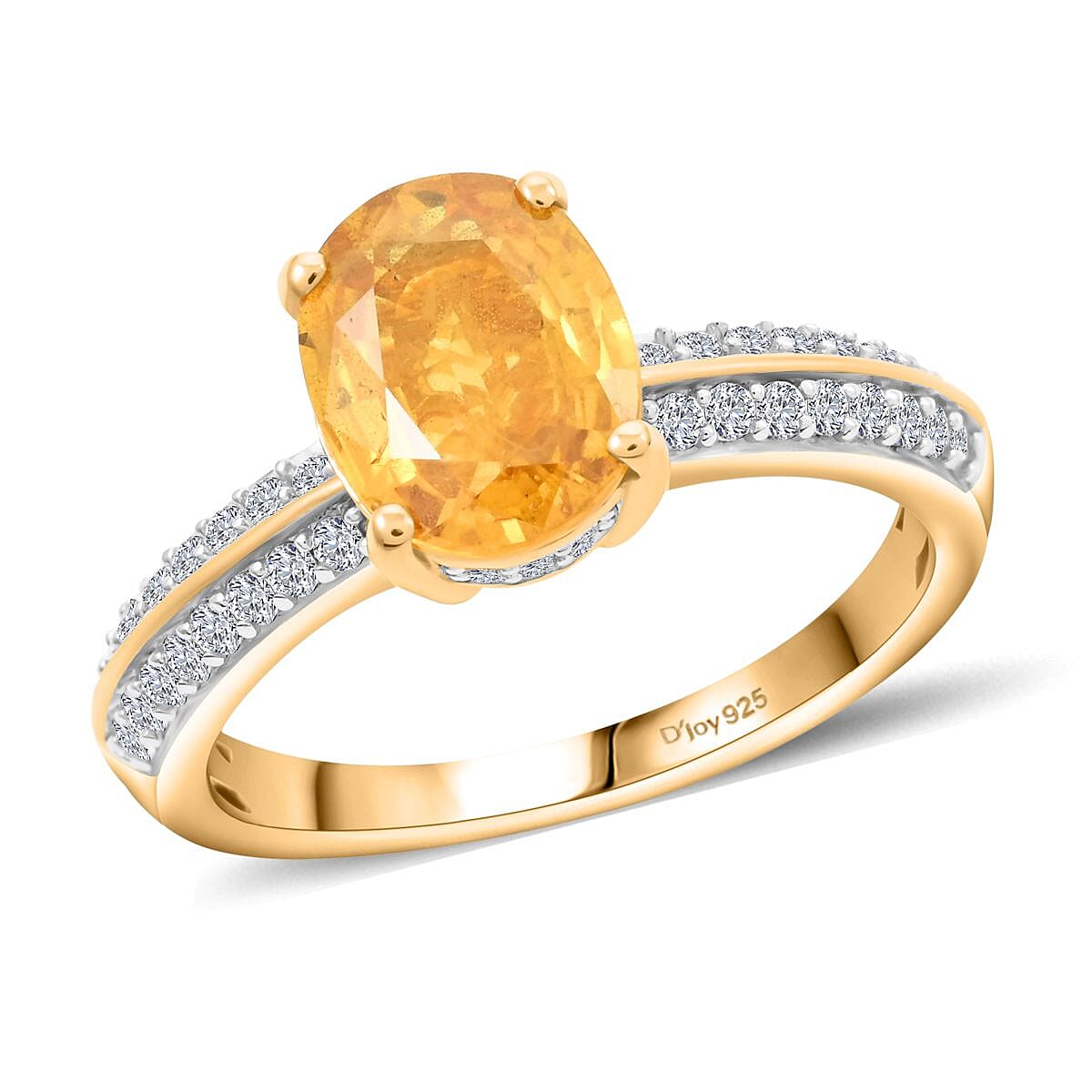 Premium Yellow Sapphire and Moissanite Ring in Vermeil Yellow Gold Over Sterling Silver (Size 10.0) 3.00 ctw