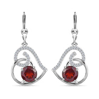 Mozambique Garnet, Moissanite Lever Back Heart Earrings in Platinum Over Sterling Silver 5.30 ctw