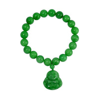 Green Jade Carved Buddha and Beaded Stretch Bracelet 178.00 ctw