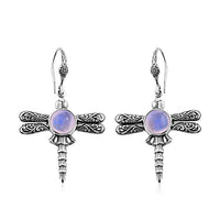 Bali Legacy Premium Rainbow Moonstone Dragonfly Earrings in Sterling Silver 8.85 ctw