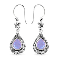Bali Legacy Premium Rainbow Moonstone Flower Dangle Earrings in Sterling Silver 4.25 ctw