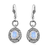Bali Legacy Premium Rainbow Moonstone Tulang Naga Texture Dangle Earrings in Sterling Silver 6.30 ctw