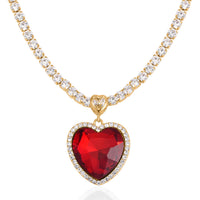 TLV Red Glass, Austrian Crystal Heart Necklace (20-22 Inches) in Goldtone