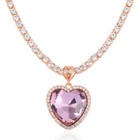 TLV Red Glass, Austrian Crystal Heart Necklace (20-22 Inches) in Goldtone