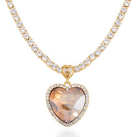 TLV Red Glass, Austrian Crystal Heart Necklace (20-22 Inches) in Goldtone