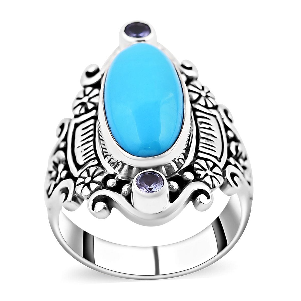 Bali Legacy Sleeping Beauty Turquoise and Tanzanite Ring in Sterling Silver (Size 8.0) 4.40 ctw