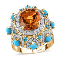 GP Bella Italia Collection Premium Santa Ana Madeira Citrine and Multi Gemstone Ring in Vermeil Yellow Gold Over Sterling Silver (Size 10.0) 7.00 ctw (Del. in 8-10 Days)